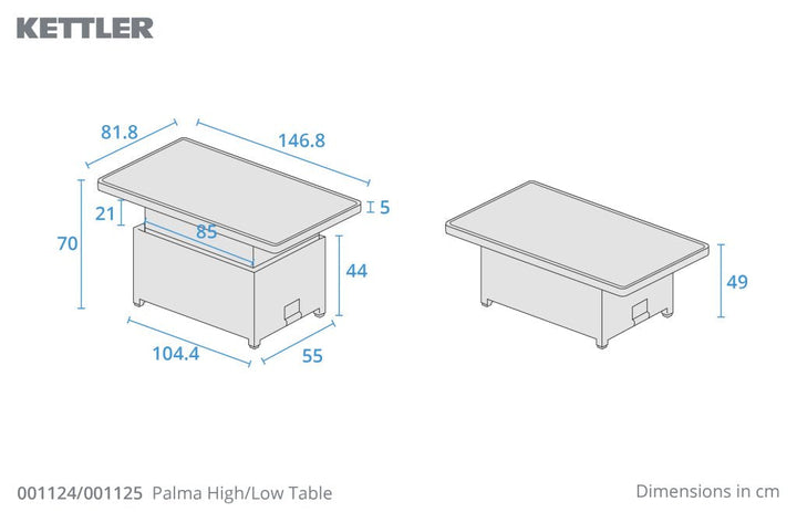 Kettler Palma Signature Adjustable High-Low Table in White Wash | Glass Top