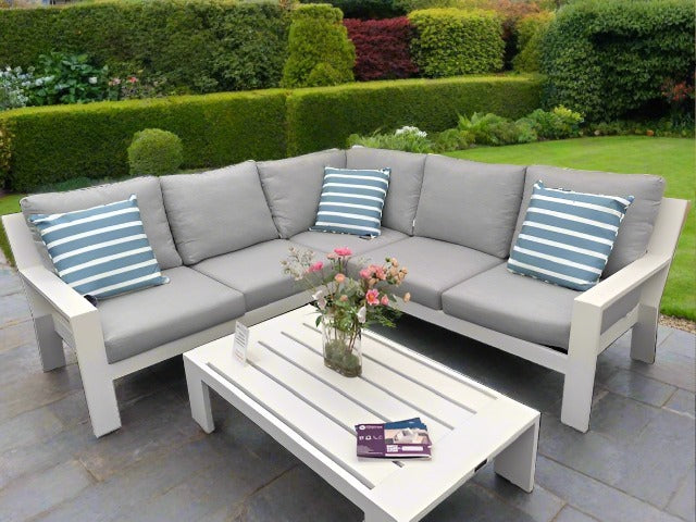 Jati & Kebon Cove 5 Seat Outdoor Corner Set White Sunbrella Cushions