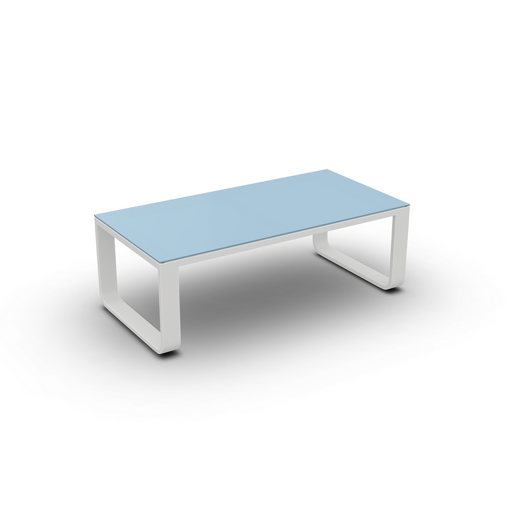 Jati & Kebon Coral Coffee Table | White Aluminium Frame - Grey Glass Top
