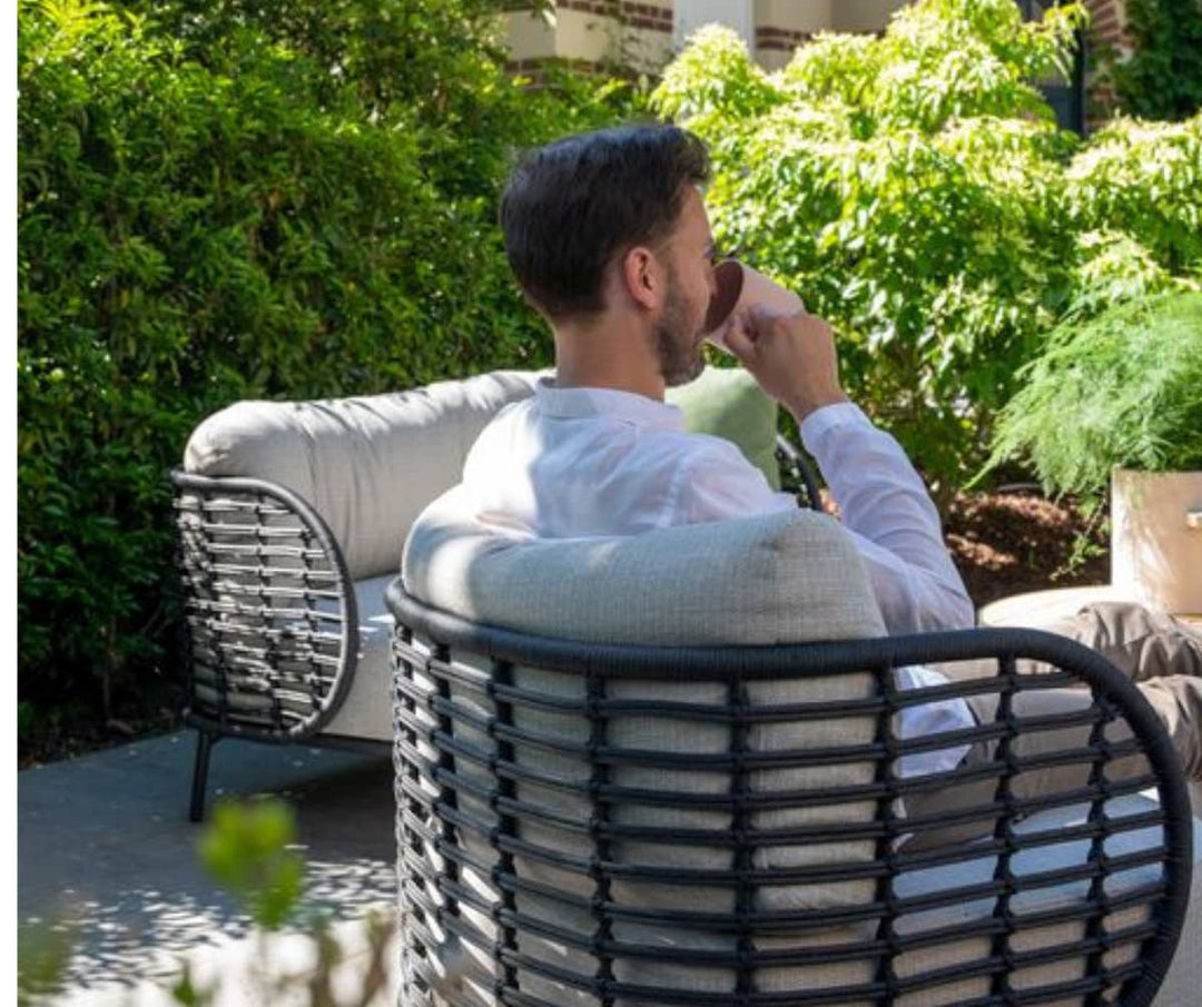 4SO Fabrice Outdoor Lounge Set with Footstool & 90cm Coffee Table - Black Aluminium Frame With Taupe Cushions