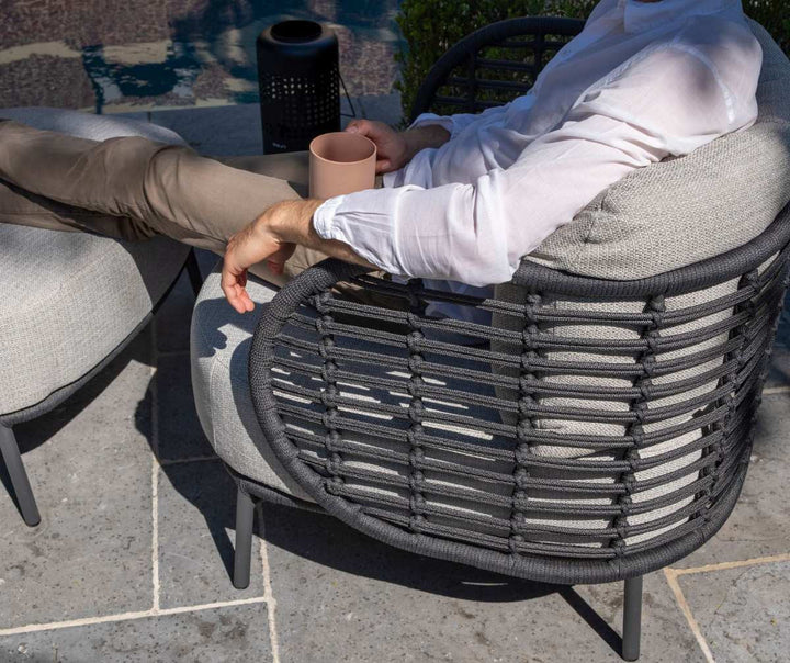 4SO Fabrice Outdoor Lounge Set with Footstool & 90cm Coffee Table - Black Aluminium Frame With Taupe Cushions