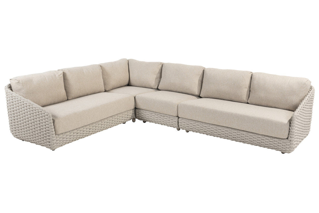 4SO Casanova Modular Outdoor Corner Big Sofa in latte with Sem Brushed Teak Tables