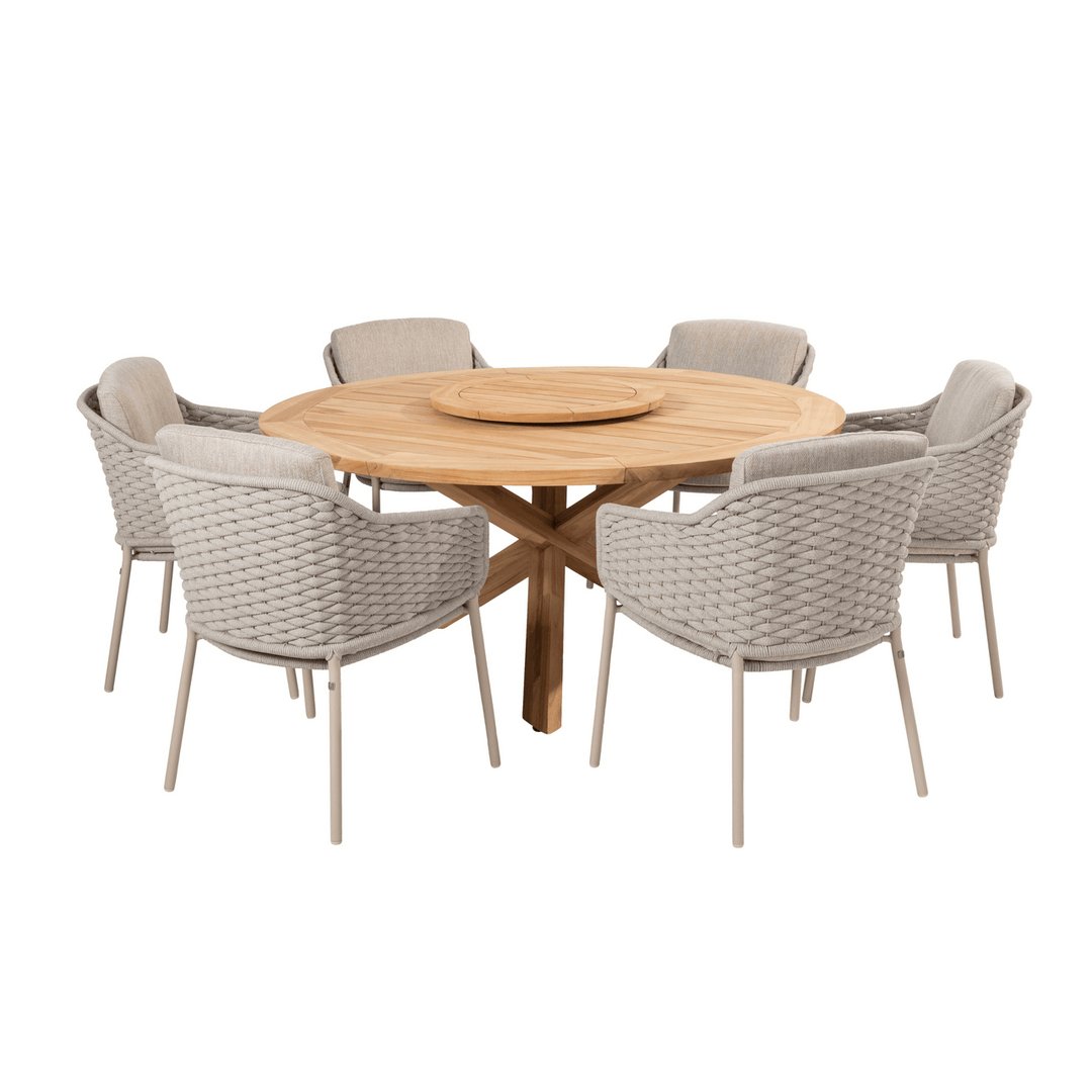 4SO Eros Outdoor 6 Seat Dining Set with Prado 160cm Teak Round Table with Lazy Susan