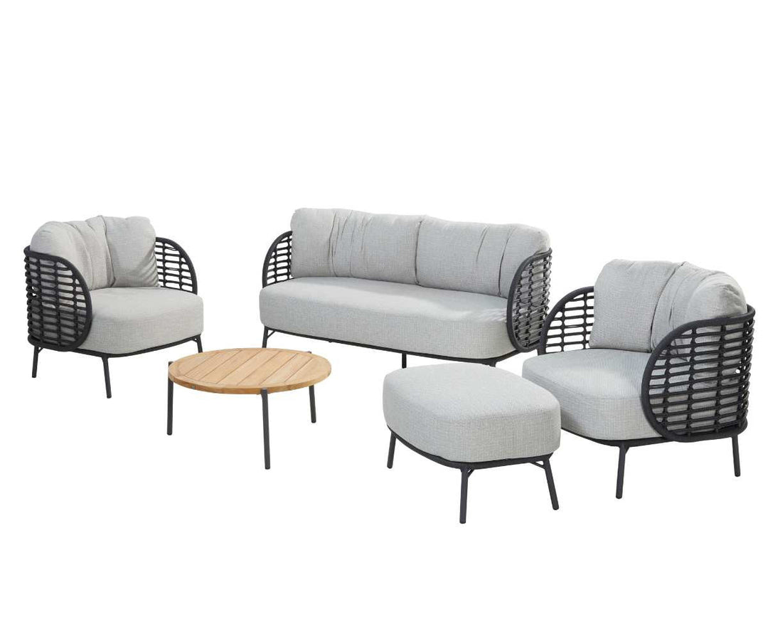 4SO Fabrice Outdoor Lounge Set with Footstool & 90cm Coffee Table - Black Aluminium Frame With Taupe Cushions