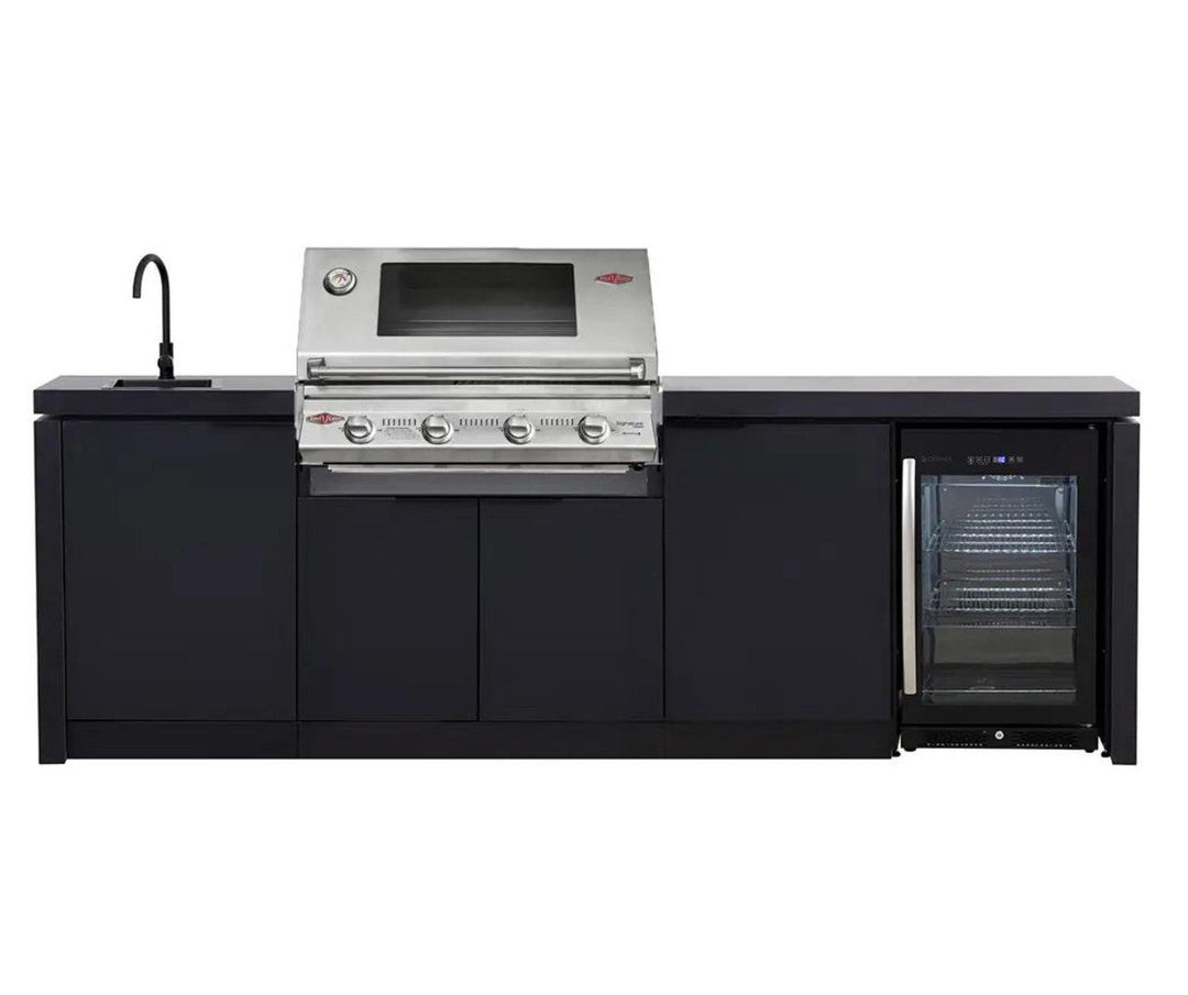 Beefeater Cabinex Outdoor Kitchen Includes S30000SS Series 4 Burner BBQ Head with stainless steel cooking tops, Fridge & Sink