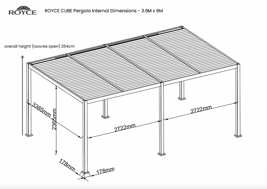 Royce Cube Aluminium 3.6 x 6 M Luxury Pergola with Solar LED Light Pack | Anthracite