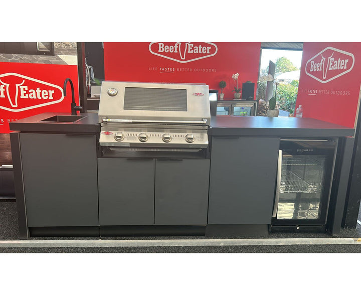 Beefeater Cabinex Outdoor Kitchen Includes S30000SS Series 4 Burner BBQ Head with stainless steel cooking tops, Fridge & Sink