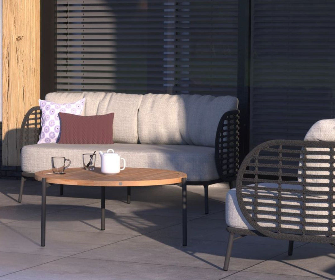 4SO Fabrice Outdoor Lounge Set with Footstool & 90cm Coffee Table - Black Aluminium Frame With Taupe Cushions