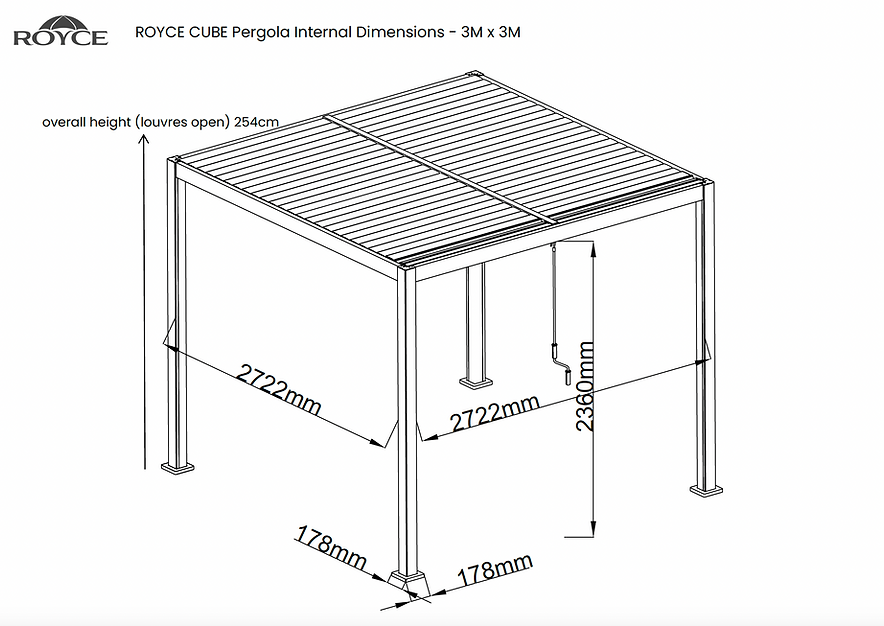 Royce Cube Aluminium 3 x 3M Luxury Pergola with Solar LED Light Pack | Anthracite
