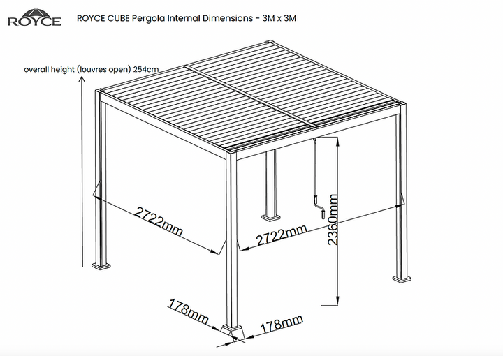 Royce Cube Aluminium 3 x 3M Luxury Pergola with Solar LED Light Pack | Anthracite