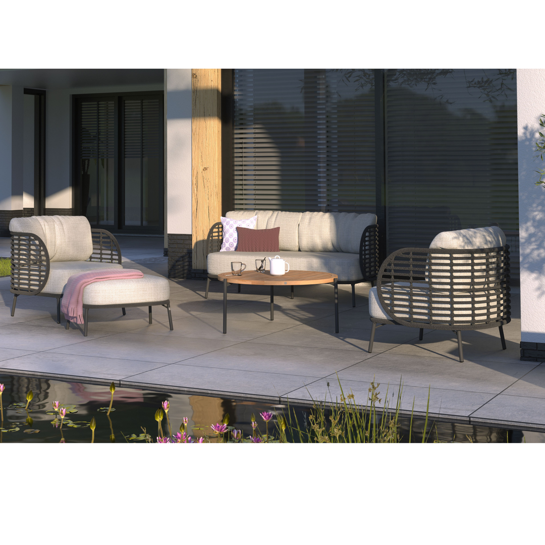 4SO Fabrice Outdoor Lounge Set with Footstool & 90cm Coffee Table - Black Aluminium Frame With Taupe Cushions