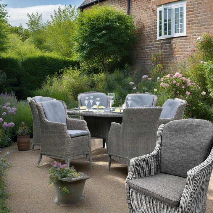 4SO Brighton 6 Seat 170cm Round Outdoor Dining Table Set - Rock