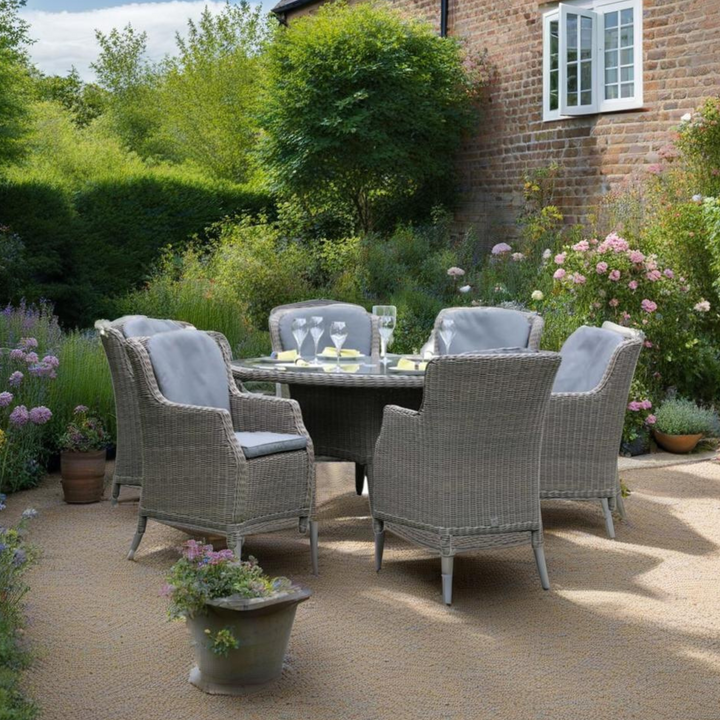 4SO Brighton 6 Seat 170cm Round Outdoor Dining Table Set - Rock