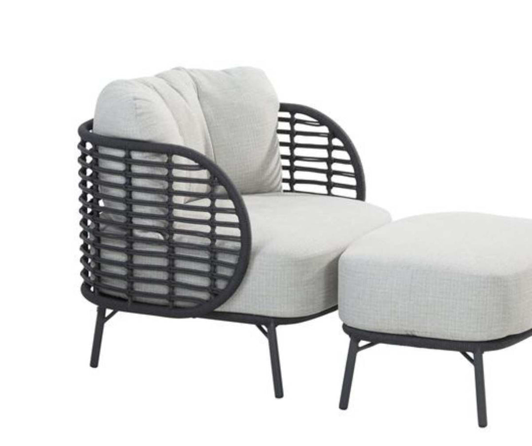 4SO Fabrice Outdoor Lounge Set with Footstool & 90cm Coffee Table - Black Aluminium Frame With Taupe Cushions