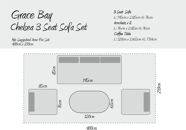 Chelsea Outdoor Sofa Set with Coffee Table | Grey | Seats 5