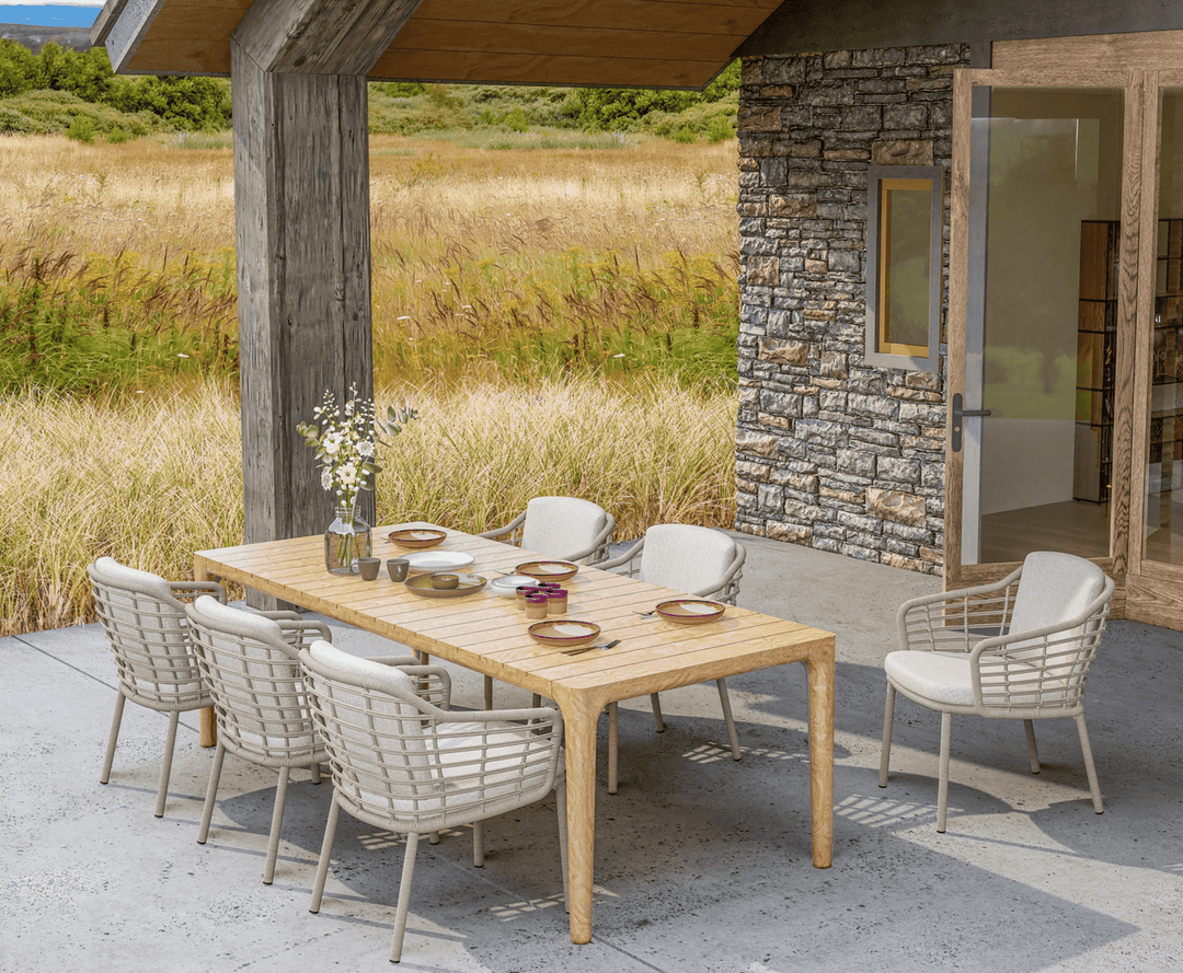 4SO Como 6 Seat Outdoor Teak Dining Set with Liam 240x100cm Teak Table