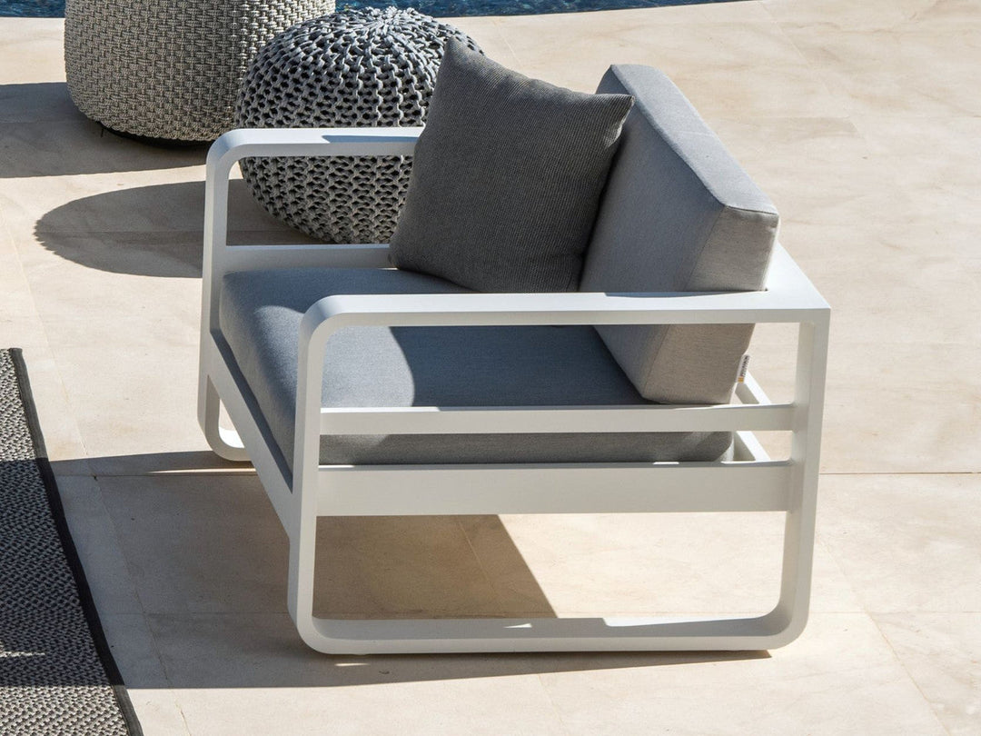 Jati & Kebon Coral Aluminium Garden Armchair - White Frame - Grey Sunbrella Cushions