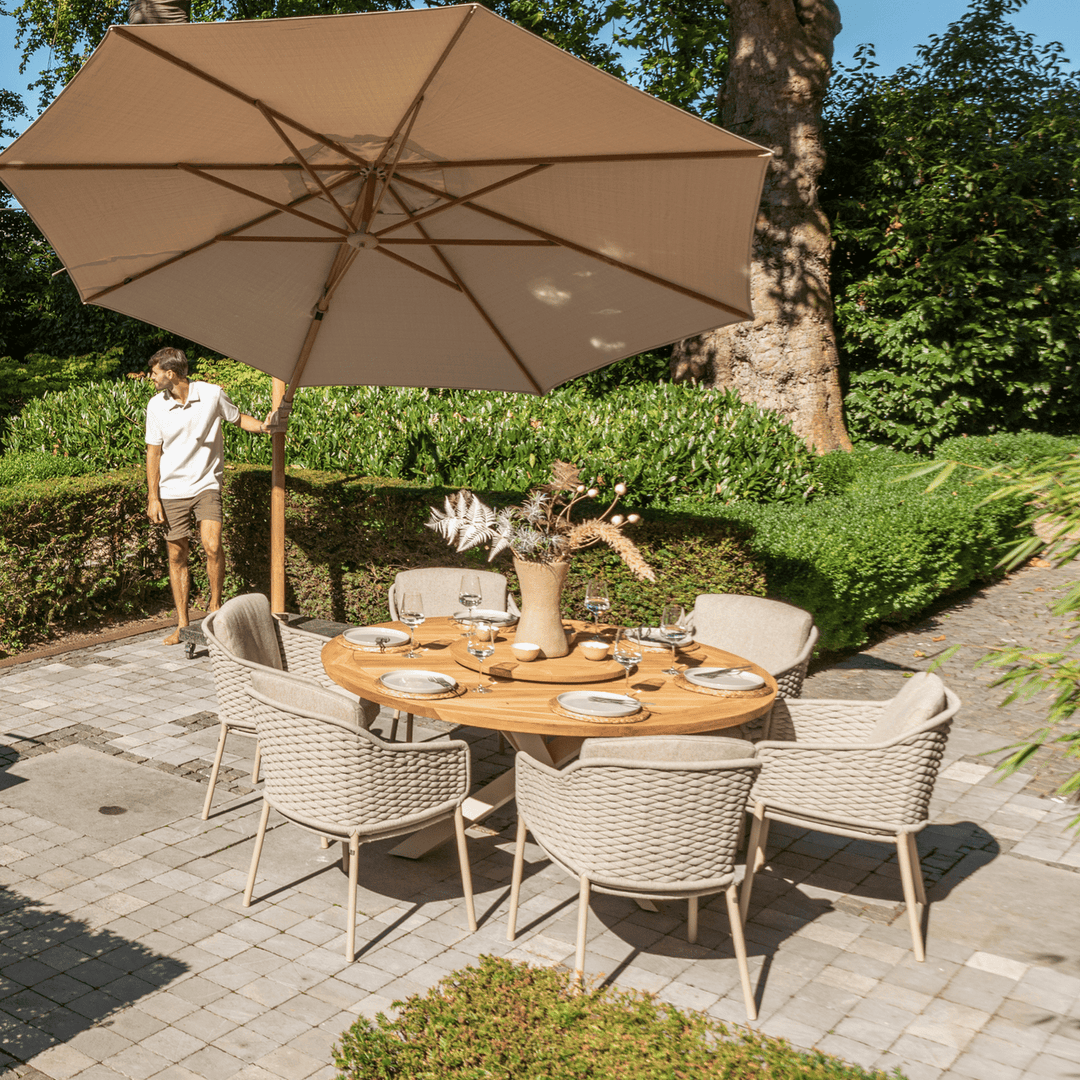 4SO Eros Outdoor 6 Seat Dining Set with Prado 160cm Teak Round Table with Lazy Susan