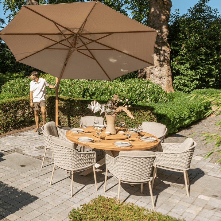 4SO Eros Outdoor 6 Seat Dining Set with Prado 160cm Teak Round Table with Lazy Susan