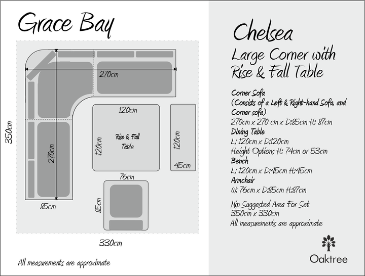 Chelsea Large Outdoor Corner Sofa Dining Lounging Set with Rise & Fall Table | Grey | Seats 8