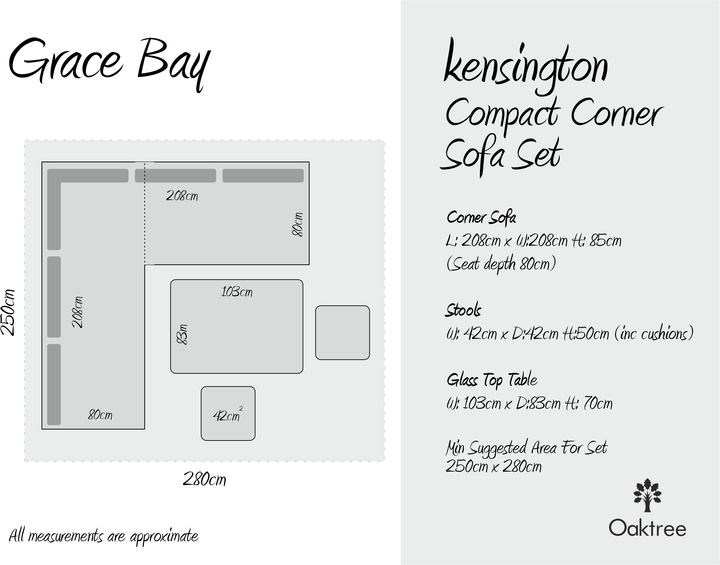 Kensington Compact Outdoor Corner Sofa Dining & Lounging Set  | Grey | Seats 6