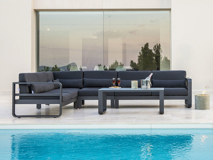 Jati & Kebon Coral Corner 6 Seat Set with Coffee Table | Extra Charcoal Sunbrella Cushions