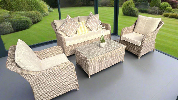 Kensington 2 Seat Sofa & Armchair Outdoor Set with Coffee Table | Wicker | Seats 4