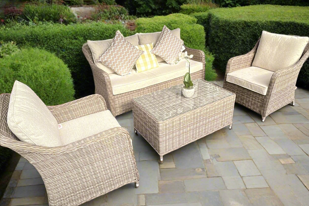 Kensington 2 Seat Sofa & Armchair Outdoor Set with Coffee Table | Wicker | Seats 4