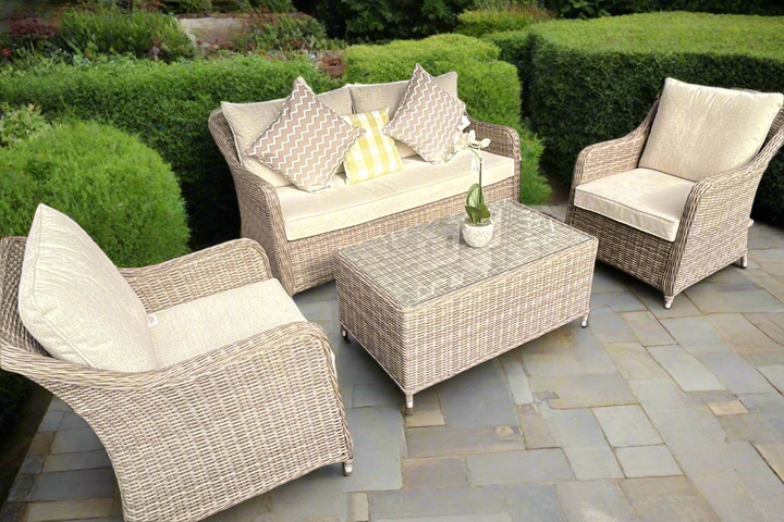 Kensington 2 Seat Sofa & Armchair Outdoor Set with Coffee Table | Wicker | Seats 4