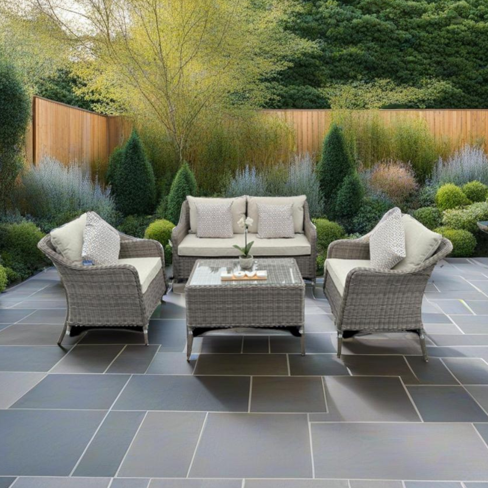 Kensington Rattan Sofa & Armchair Outdoor Set with Coffee Table | Grey | Seats 4