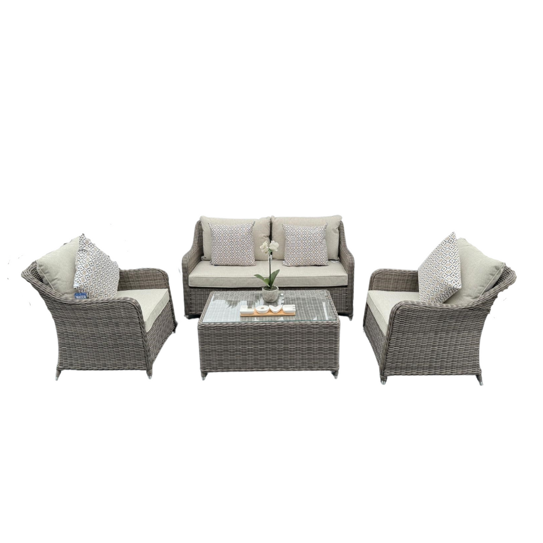 Kensington Rattan Sofa & Armchair Outdoor Set with Coffee Table | Grey | Seats 4