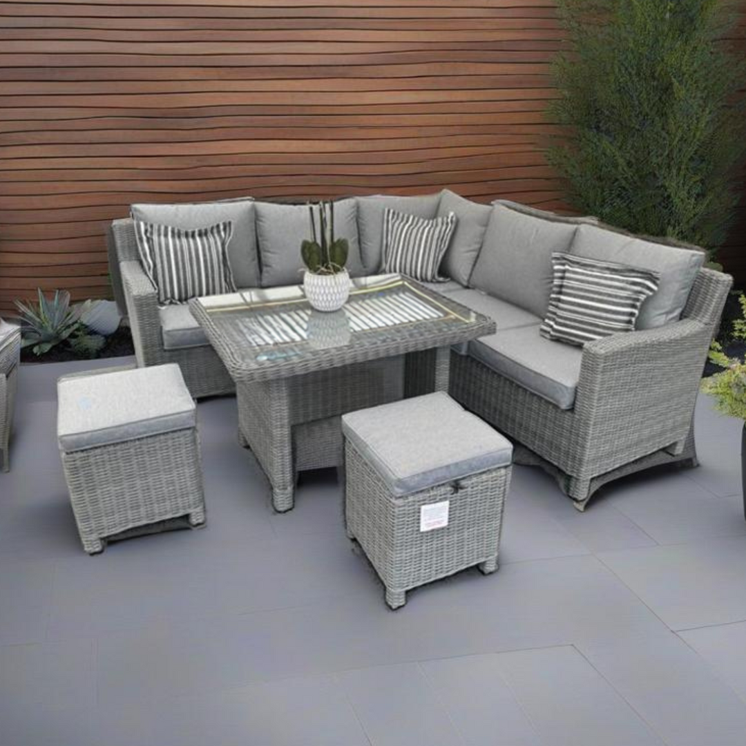 Kensington Compact Outdoor Corner Sofa Dining & Lounging Set  | Grey | Seats 6