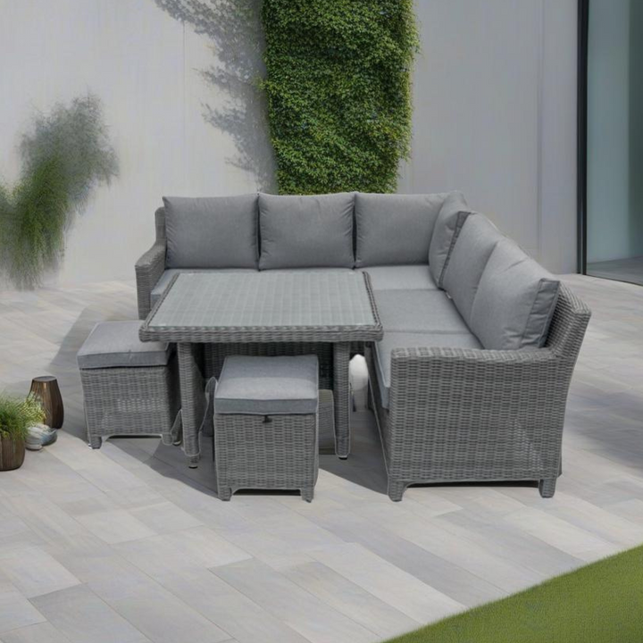 Kensington Compact Outdoor Corner Sofa Dining & Lounging Set  | Grey | Seats 6