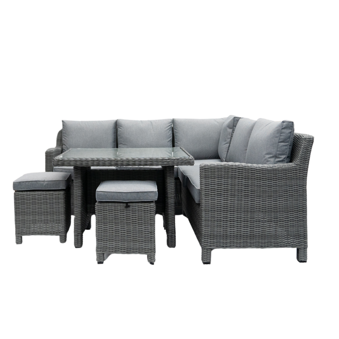 Kensington Compact Outdoor Corner Sofa Dining & Lounging Set  | Grey | Seats 6