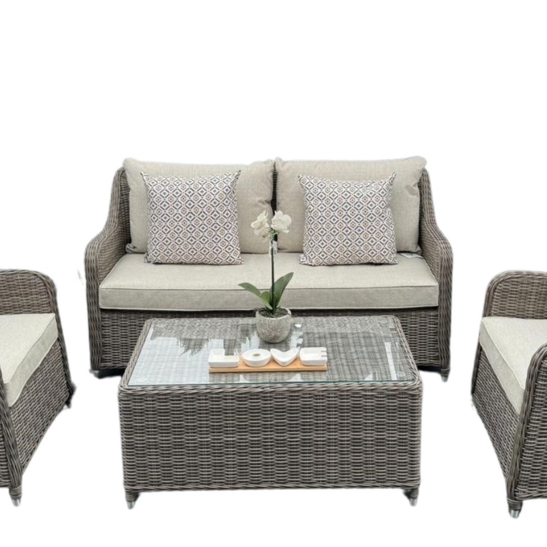 Kensington Rattan Sofa & Armchair Outdoor Set with Coffee Table | Grey | Seats 4
