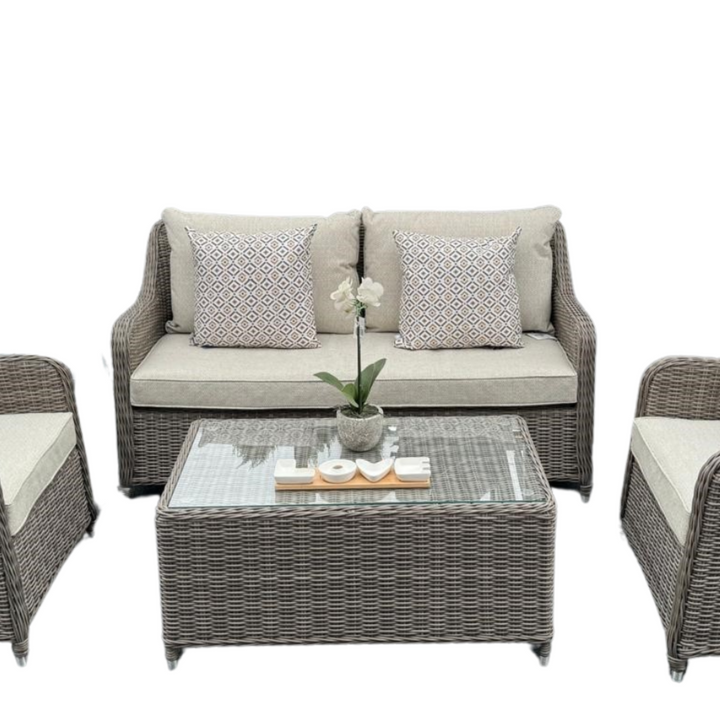 Kensington Rattan Sofa & Armchair Outdoor Set with Coffee Table | Grey | Seats 4
