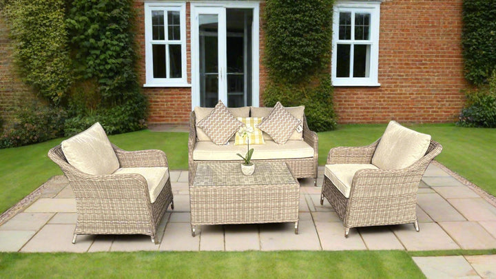Kensington 2 Seat Sofa & Armchair Outdoor Set with Coffee Table | Wicker | Seats 4