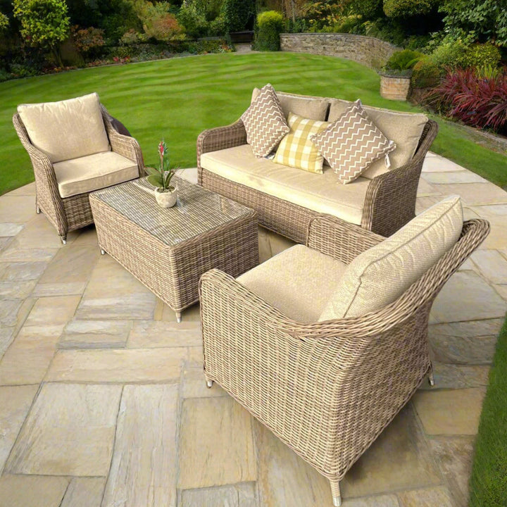 Kensington 2 Seat Sofa & Armchair Outdoor Set with Coffee Table | Wicker | Seats 4