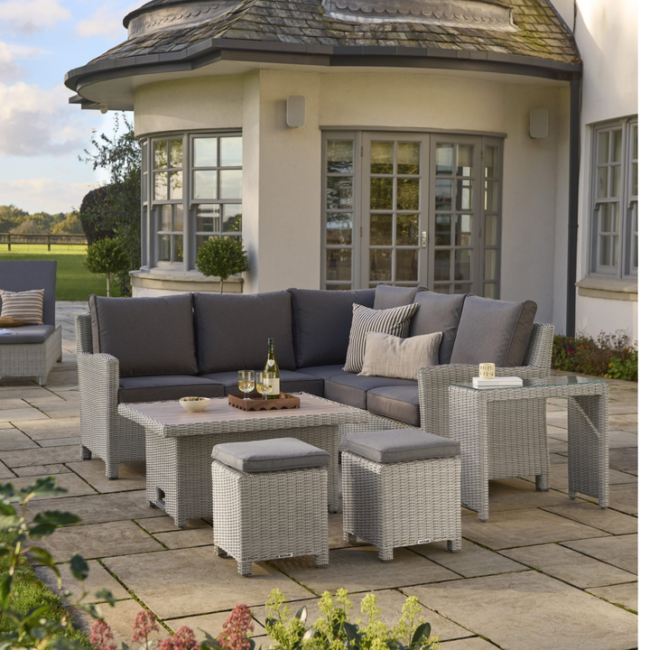 Kettler Palma Signature Mini Corner Sofa with Grey Taupe Cushion No Table | Whitewash Rattan