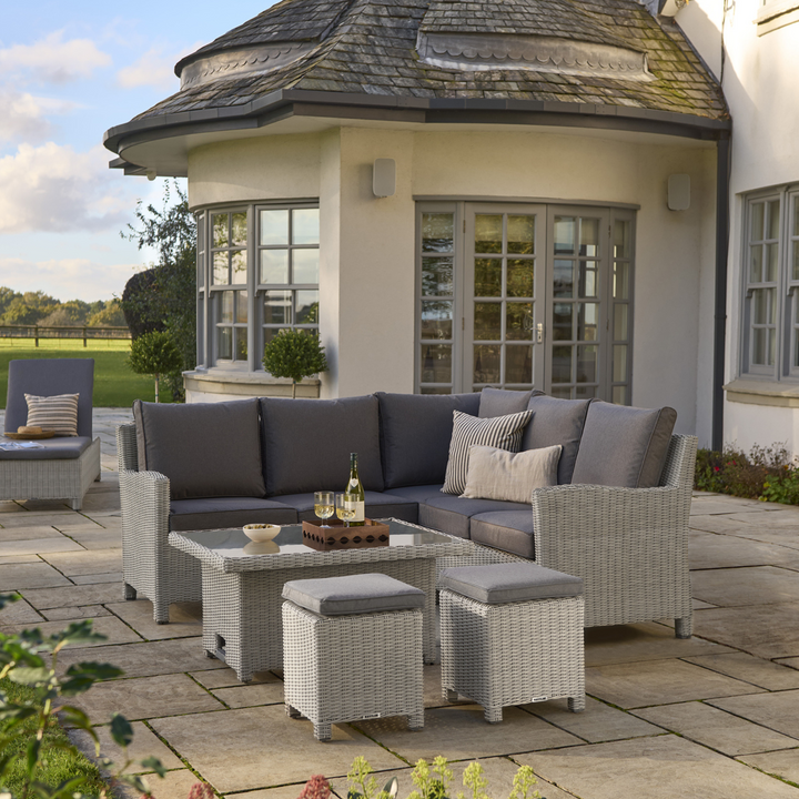 Kettler Palma Signature Mini Corner Sofa with Grey Taupe Cushion No Table | Whitewash Rattan