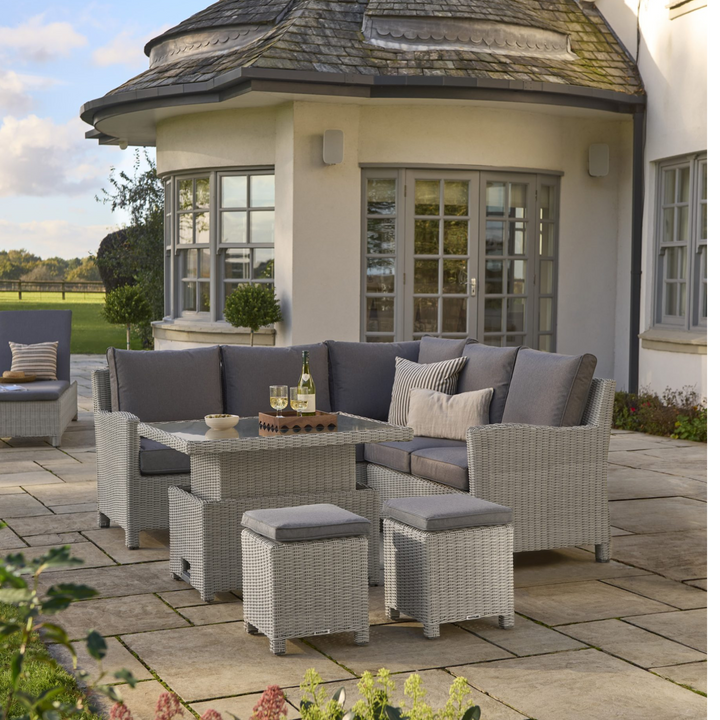 Kettler Palma Signature Mini Corner Sofa with Grey Taupe Cushion No Table | Whitewash Rattan