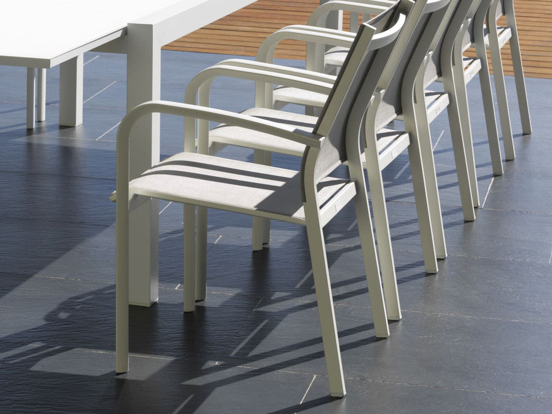 Jati & Kebon Coral 8 Seat Garden Dining Set - Mat White Aluminium  Frame With Grey Top