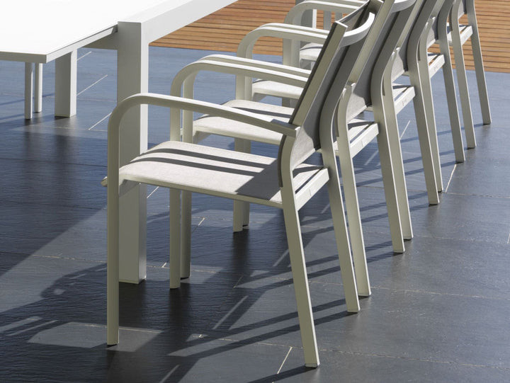 Jati & Kebon Coral 8 Seat Garden Dining Set - Mat White Aluminium  Frame With Grey Top