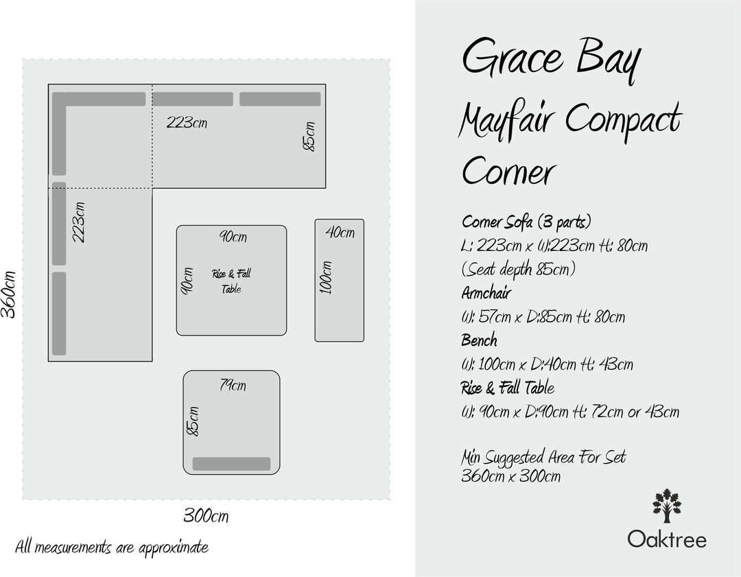 Mayfair Outdoor Compact Corner Sofa Lounging Dining Set with Rise & Fall Table