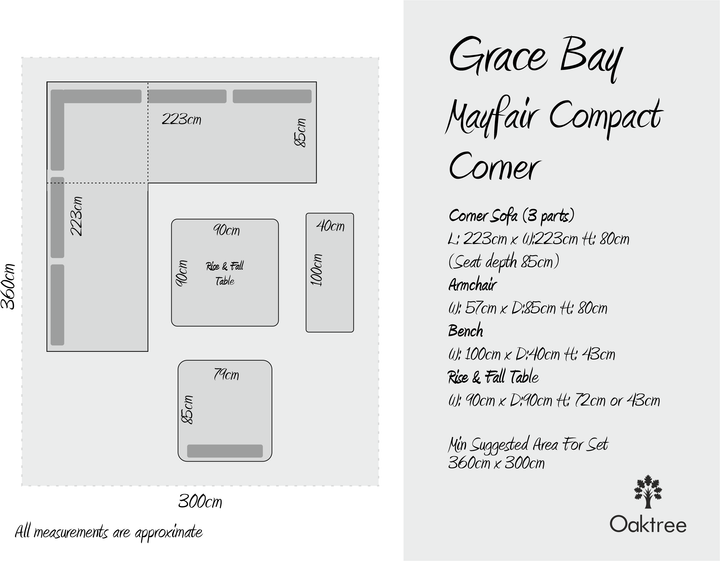 Mayfair Outdoor Compact Corner Sofa Lounging Dining Set with Rise & Fall Table