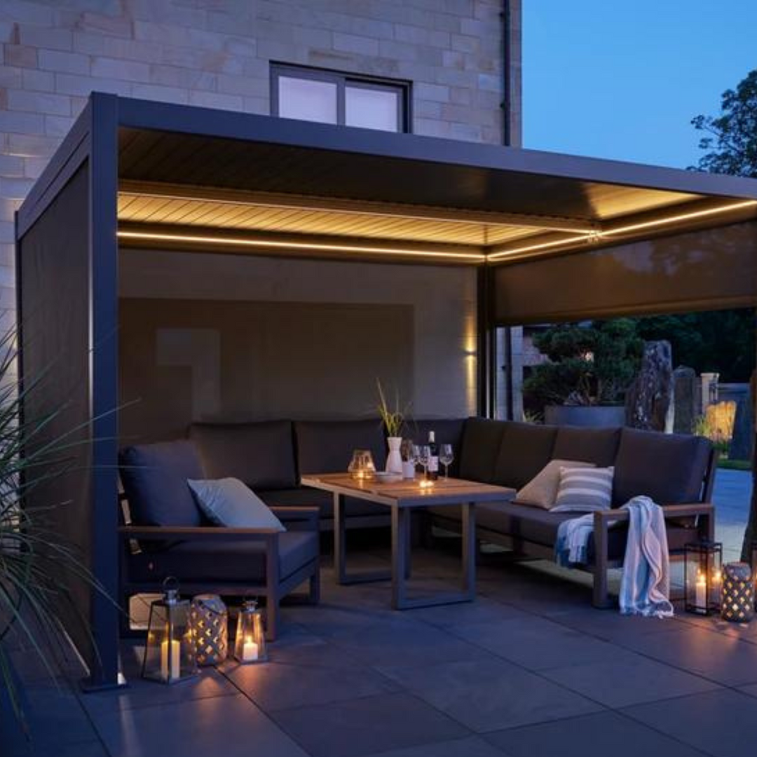 Royce Cube Aluminium 4 x 3M  Luxury Pergola with Solar LED Light Pack | Anthracite