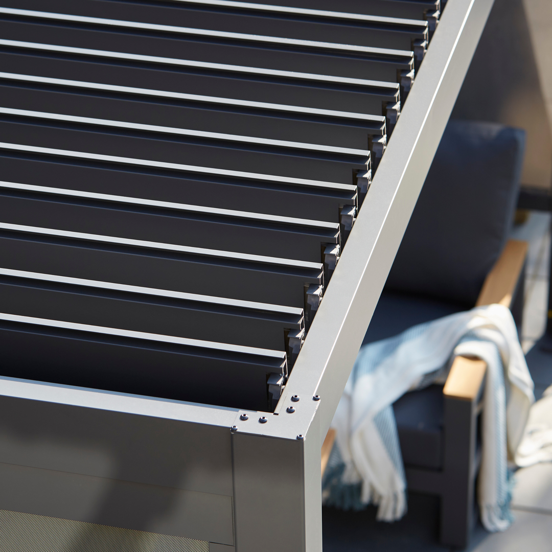 Royce Cube Aluminium 3.6 x 6 M Luxury Pergola with Solar LED Light Pack | Anthracite