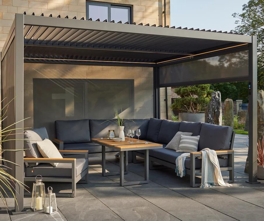 Royce Cube Aluminium 3 x 3M Luxury Pergola with Solar LED Light Pack | Anthracite