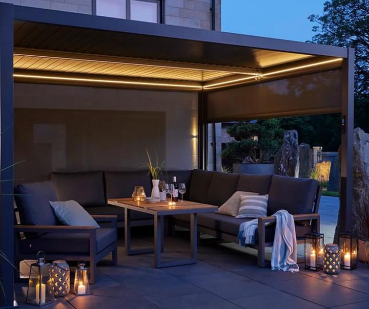 Royce Cube Aluminium 3.6 x 6 M Luxury Pergola with Solar LED Light Pack | Anthracite