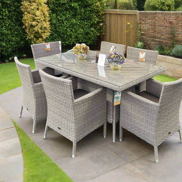 Grace Bay 6 Seat Rectangle Flat Weave Garden Dining Set